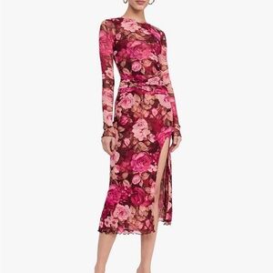 Free People Pink and Brown Floral Midi Dress